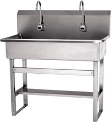 SANI-LAV - 57" Long x 16-1/2" Wide Inside, 1 Compartment, Grade 304 Stainless Steel Hands Free Hand Sink - 16 Gauge, 40" Long x 20" Wide x 45" High Outside, 8" Deep - Exact Tool & Supply