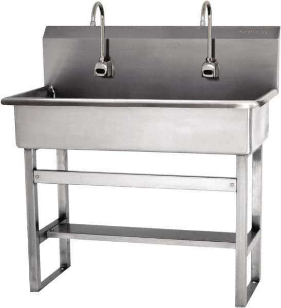 SANI-LAV - 37" Long x 16-1/2" Wide Inside, 1 Compartment, Grade 304 Stainless Steel Hands Free Hand Sink - 16 Gauge, 40" Long x 20" Wide x 45" High Outside, 8" Deep - Exact Tool & Supply
