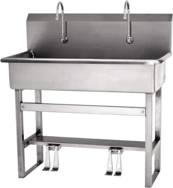 SANI-LAV - 37" Long x 16-1/2" Wide Inside, 1 Compartment, Grade 304 Stainless Steel Hands Free Hand Sink - 16 Gauge, 40" Long x 20" Wide x 45" High Outside, 8" Deep - Exact Tool & Supply