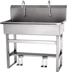 SANI-LAV - 37" Long x 16-1/2" Wide Inside, 1 Compartment, Grade 304 Stainless Steel Hands Free Hand Sink - 16 Gauge, 40" Long x 20" Wide x 45" High Outside, 8" Deep - Exact Tool & Supply