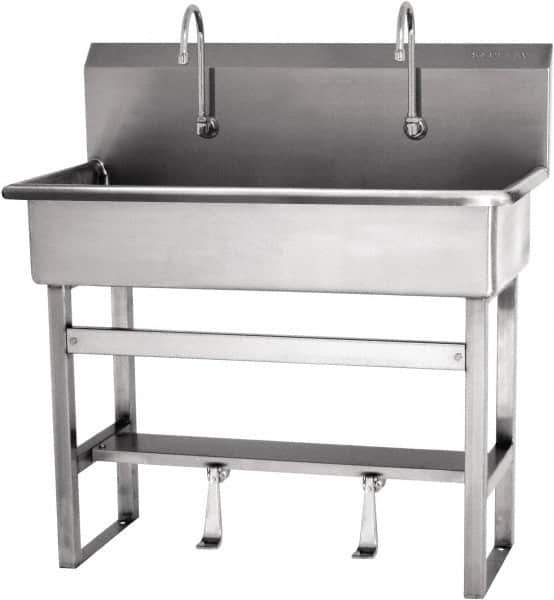 SANI-LAV - 37" Long x 16-1/2" Wide Inside, 1 Compartment, Grade 304 Stainless Steel Hands Free Hand Sink - 16 Gauge, 40" Long x 20" Wide x 45" High Outside, 8" Deep - Exact Tool & Supply