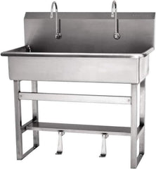 SANI-LAV - 37" Long x 16-1/2" Wide Inside, 1 Compartment, Grade 304 Stainless Steel Hands Free Hand Sink - 16 Gauge, 40" Long x 20" Wide x 45" High Outside, 8" Deep - Exact Tool & Supply