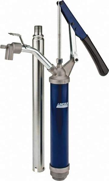 Lincoln - 4.5 Strokes per Gal, 3/4" Outlet, 2 GPM, Brass Hand Operated Barrel Lift Pump - 14 oz per Stroke, 17" OAL, For 15 to 55 Gal Drums, For Paint Thinners & Petrolem Based Media - Exact Tool & Supply