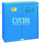 Acid Storage Cabinet - #5541 - 43 x 18 x 44" - 30 Gallon - w/one shelf, two poly trays, bi-fold self-closing door - Blue Only - Exact Tool & Supply