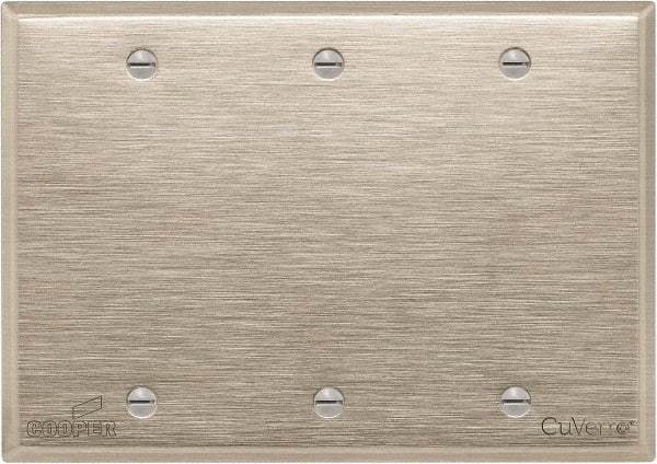 Cooper Wiring Devices - 3 Gang, 4-1/2 Inch Long, Standard Blank Wall Plate - Blank, White Bronze, Antimicrobial Copper - Exact Tool & Supply