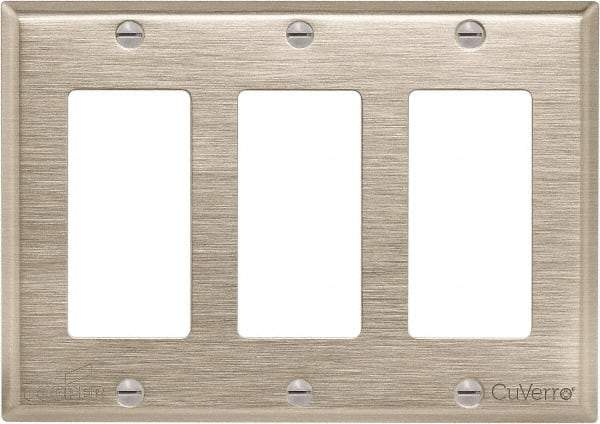 Cooper Wiring Devices - 3 Gang, 4-1/2 Inch Long, Standard Switch Plate - Decorator Switch, White Bronze, Antimicrobial Copper - Exact Tool & Supply