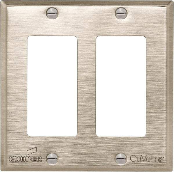 Cooper Wiring Devices - 2 Gang, 4-1/2 Inch Long, Standard Switch Plate - Decorator Switch, White Bronze, Antimicrobial Copper - Exact Tool & Supply
