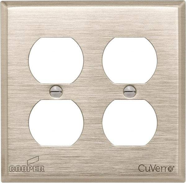Cooper Wiring Devices - 2 Gang, 4-1/2 Inch Long, Standard Outlet Wall Plate - Duplex Outlet, White Bronze, Antimicrobial Copper - Exact Tool & Supply