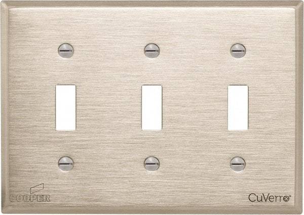 Cooper Wiring Devices - 3 Gang, 4-1/2 Inch Long, Standard Switch Plate - Toggle Switch, White Bronze, Antimicrobial Copper - Exact Tool & Supply