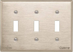 Cooper Wiring Devices - 3 Gang, 4-1/2 Inch Long, Standard Switch Plate - Toggle Switch, White Bronze, Antimicrobial Copper - Exact Tool & Supply