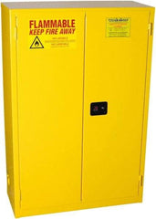 PRO-SAFE - 2 Door, 2 Shelf, Yellow Steel Standard Safety Cabinet for Flammable and Combustible Liquids - 65" High x 43" Wide x 18" Deep, Self Closing Door, 3 Point Key Lock, 45 Gal Capacity - Exact Tool & Supply