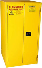 PRO-SAFE - 2 Door, 2 Shelf, Yellow Steel Standard Safety Cabinet for Flammable and Combustible Liquids - 65" High x 34" Wide x 34" Deep, Manual Closing Door, 3 Point Key Lock, 60 Gal Capacity - Exact Tool & Supply