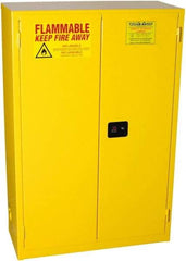 PRO-SAFE - 2 Door, 2 Shelf, Yellow Steel Standard Safety Cabinet for Flammable and Combustible Liquids - 65" High x 43" Wide x 18" Deep, Manual Closing Door, 3 Point Key Lock, 45 Gal Capacity - Exact Tool & Supply