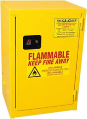 PRO-SAFE - 1 Door, 1 Shelf, Yellow Steel Space Saver Safety Cabinet for Flammable and Combustible Liquids - 35" High x 23" Wide x 18" Deep, Manual Closing Door, 3 Point Key Lock, 12 Gal Capacity - Exact Tool & Supply