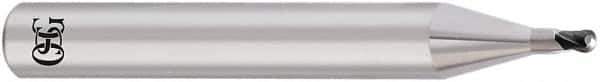 OSG - 0.5mm Diam, 0.3mm LOC, 2 Flute Solid Carbide Ball End Mill - TiAlN Finish, Single End, 45mm OAL, 4mm Shank Diam, Spiral Flute - Exact Tool & Supply