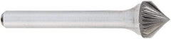 OSG - 1/4" Cut Diam, 1/4" Shank Diam, Cone Head Fluted Cut Burr - Carbide, Point End, 2" OAL - Exact Tool & Supply