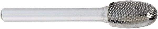 OSG - 1/4" Cut Diam, 1/4" Shank Diam, Oval Head Fluted Cut Burr - Carbide, Radius End, 3/8" LOC, 2" OAL - Exact Tool & Supply