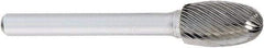 OSG - 1/4" Cut Diam, 1/4" Shank Diam, Oval Head Fluted Cut Burr - Carbide, Radius End, 3/8" LOC, 2" OAL - Exact Tool & Supply