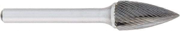 OSG - 3/4" Cut Diam, 1/4" Shank Diam, Tree Head Fluted Cut Burr - Carbide, Point End, 1-1/2" LOC, 2" OAL - Exact Tool & Supply