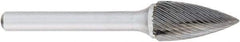 OSG - 5/8" Cut Diam, 1/4" Shank Diam, Tree Head Fluted Cut Burr - Carbide, Point End, 1" LOC, 2" OAL - Exact Tool & Supply