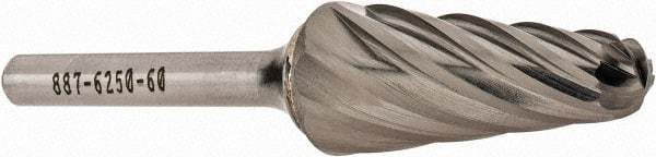 OSG - 16mm Cut Diam, 6mm Shank Diam, Taper Head Fluted Cut Burr - Carbide, Radius End, 33mm LOC, 50mm OAL - Exact Tool & Supply
