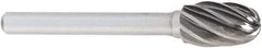 OSG - 3/8" Cut Diam, 1/4" Shank Diam, Oval Head Fluted Cut Burr - Carbide, Radius End, 5/8" LOC, 2" OAL - Exact Tool & Supply