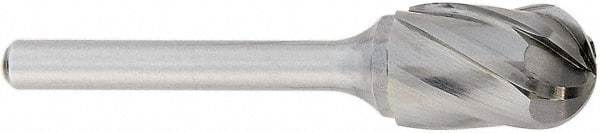 OSG - 1/4" Cut Diam, 1/4" Shank Diam, Cylinder with Radius Head Fluted Cut Burr - Carbide, Radius End, 5/8" LOC, 2" OAL - Exact Tool & Supply