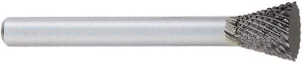 OSG - 3/8" Cut Diam, 1/4" Shank Diam, Inverted Cone Head Burr - Carbide, Flat End, 3/8" LOC, 2" OAL - Exact Tool & Supply