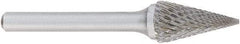 OSG - 5/8" Cut Diam, 1/4" Shank Diam, Cone Head Burr - Carbide, Point End, 1" LOC, 2" OAL - Exact Tool & Supply