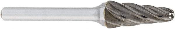 OSG - 1/2" Cut Diam, 1/4" Shank Diam, Cone Head Fluted Cut Burr - Carbide, Radius End, 1-1/8" LOC, 2" OAL - Exact Tool & Supply
