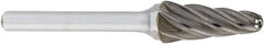 OSG - 1/2" Cut Diam, 1/4" Shank Diam, Cone Head Fluted Cut Burr - Carbide, Radius End, 1-1/8" LOC, 2" OAL - Exact Tool & Supply