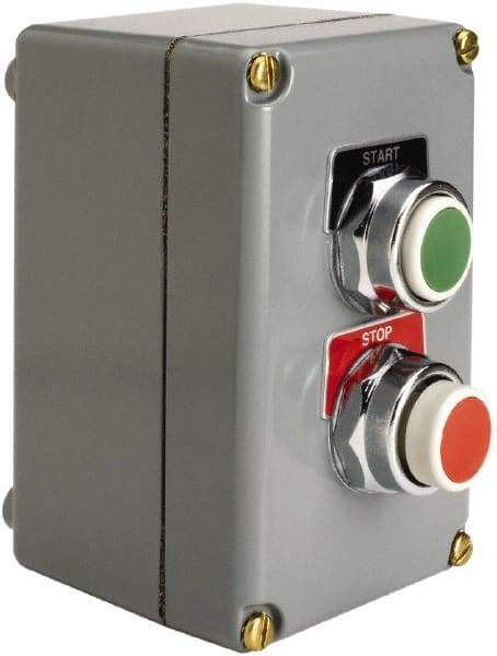 Square D - 2 Operator, Pushbutton Control Station - Start-Stop (Legend), Maintained Switch, NO/NC Contact, NEMA 1, 13, 3, 4 - Exact Tool & Supply