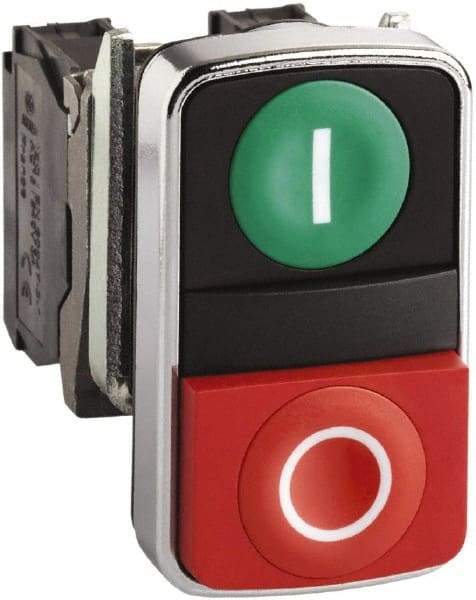 Square D - 0.87 Inch Mount Hole, Flush, Pushbutton Switch Only - Rectangle, Green and Red Pushbutton, Illuminated, Momentary (MO), Shock and Vibration Resistant - Exact Tool & Supply