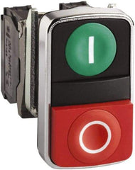 Schneider Electric - 22mm Mount Hole, Flush, Pushbutton Switch Only - Rectangle, Green and Red Pushbutton, Nonilluminated, Momentary (MO), On-Off, Shock and Vibration Resistant - Exact Tool & Supply