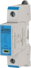 Cooper Bussmann - 1 Pole, 1 Phase, 10 kA Nominal Current, 90mm Long x 18mm Wide x 65mm Deep, Thermoplastic Hardwired Surge Protector - DIN Rail Mount, 100 VDC, 75 VAC, 100 VDC, 75 VAC Operating Voltage, 40 kA Surge Protection - Exact Tool & Supply
