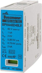 Cooper Bussmann - 2 Pole, 1 Phase, 1 kA Nominal Current, 90mm Long x 18mm Wide x 66mm Deep, Thermoplastic Hardwired Surge Protector - DIN Rail Mount, 48 VAC/VDC, 60 VAC/VDC Operating Voltage, 60 kA Surge Protection - Exact Tool & Supply