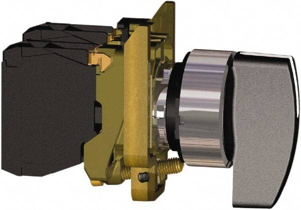 Square D - 0.87 Inch Mount Hole, 3 Position, Lever Operated, Selector Switch Only - Black, Maintained (MA), Nonilluminated, 2NO, Shock and Vibration Resistant - Exact Tool & Supply