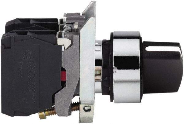 Square D - 0.87 Inch Mount Hole, 3 Position, Knob Operated, Selector Switch Only - Black, Maintained (MA), Nonilluminated, 2NO, Shock and Vibration Resistant - Exact Tool & Supply
