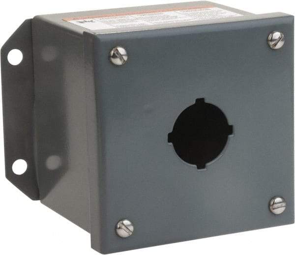 Square D - 1 Hole, 30mm Hole Diameter, Steel Pushbutton Switch Enclosure - 5-1/4 Inch High x 4.17 Inch Wide x 3.62 Inch Deep, 1, 3, 13 NEMA Rated - Exact Tool & Supply
