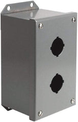 Square D - 2 Hole, 30mm Hole Diameter, Steel Pushbutton Switch Enclosure - 4-3/4 Inch High x 4.17 Inch Wide x 3.62 Inch Deep, 1, 3, 14 NEMA Rated - Exact Tool & Supply