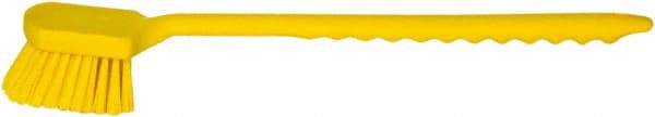 PRO-SOURCE - 1-3/4" Bristle Length, Plastic Utility Scrub Brush - 4-1/2" Long x 3-3/4" Wide Head, 20" OAL, Long Handle, Yellow, Foam Block - Exact Tool & Supply