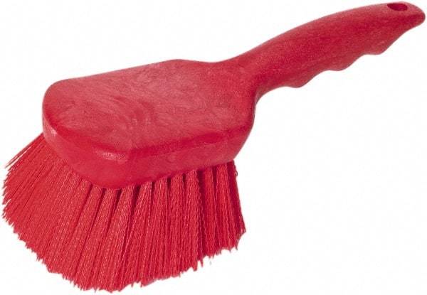 PRO-SOURCE - 1-3/4" Bristle Length, Plastic Utility Scrub Brush - 4-1/2" Long x 3-3/4" Wide Head, 8-1/2" OAL, Short Handle, Red, Foam Block - Exact Tool & Supply