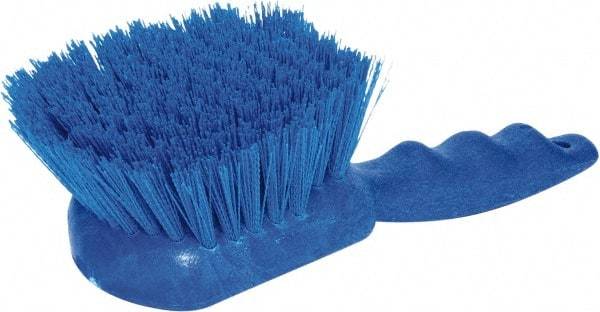 PRO-SOURCE - 1-3/4" Bristle Length, Plastic Utility Scrub Brush - 4-1/2" Long x 3-3/4" Wide Head, 8-1/2" OAL, Short Handle, Blue, Foam Block - Exact Tool & Supply