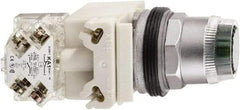 Schneider Electric - 1.18 Inch Mount Hole, Extended Straight, Pushbutton Switch - Round, Green Pushbutton, Illuminated, Momentary (MO), Weatherproof, Dust and Oil Resistant - Exact Tool & Supply