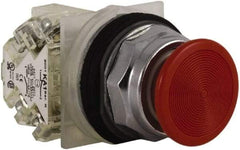 Square D - 30mm Mount Hole, Extended Mushroom Head, Pushbutton Switch Only - Round, Red Pushbutton, Nonilluminated, Momentary (MO), Dusttight, Oiltight and Watertight - Exact Tool & Supply