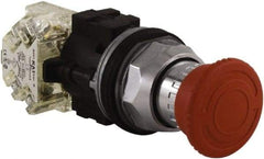Square D - 1.18 Inch Mount Hole, Extended Mushroom Head, Pushbutton Switch Only - Round, Red Pushbutton, Nonilluminated, Shock and Vibration Resistant, Maintainted (MA) - Exact Tool & Supply