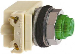 Square D - 24-28 VAC/VDC Green Lens LED Indicating Light - Round Lens, Screw Clamp Connector, 70mm OAL x 54mm Wide, Shock Resistant, Vibration Resistant - Exact Tool & Supply