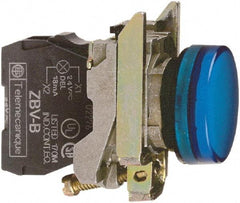 Square D - 24 VAC/VDC Blue Lens LED Indicating Light - Round Lens, Screw Clamp Connector, 46.5mm OAL x 30mm Wide, Shock Resistant, Vibration Resistant - Exact Tool & Supply