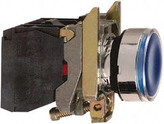 Square D - 0.87 Inch Mount Hole, Flush, Pushbutton Switch Only - Round, Blue Pushbutton, Illuminated, Momentary (MO), Shock and Vibration Resistant - Exact Tool & Supply