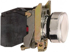 Square D - 0.87 Inch Mount Hole, Flush, Pushbutton Switch Only - Round, White Pushbutton, Illuminated, Momentary (MO), Shock and Vibration Resistant - Exact Tool & Supply
